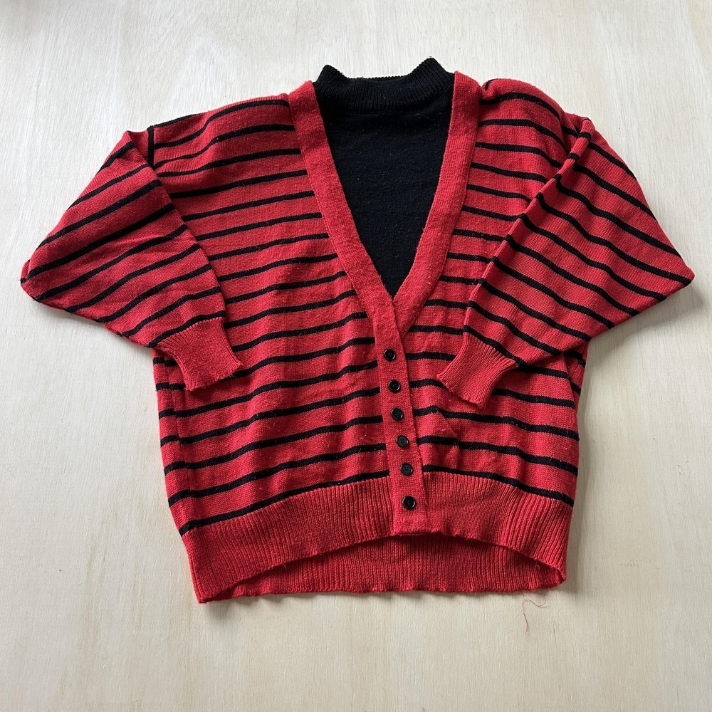 Vintage Plus Factor Sweater Womens 22/24 Red Striped Mock Neck Hong Kong